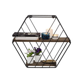 Hanah Home Estantería de Pared Moderna e Industrial con Madera de Abeto y Metal (44x40x15 cm)